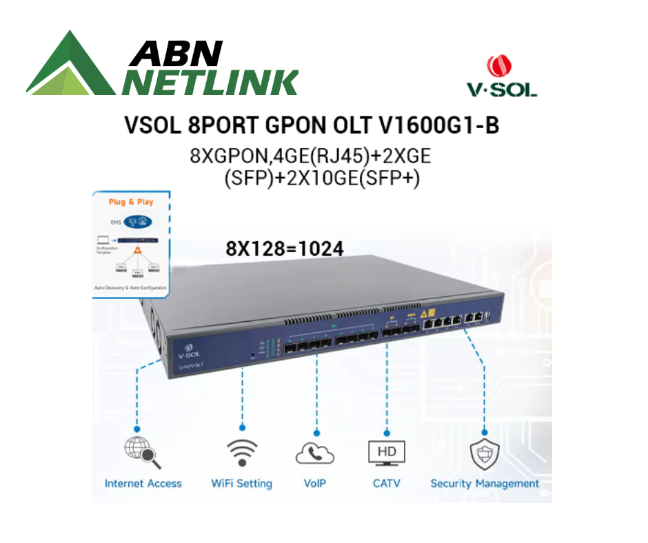 VSOL 8PORT GPON OLT V1600G1-B 10G Uplink Layer3 OLT